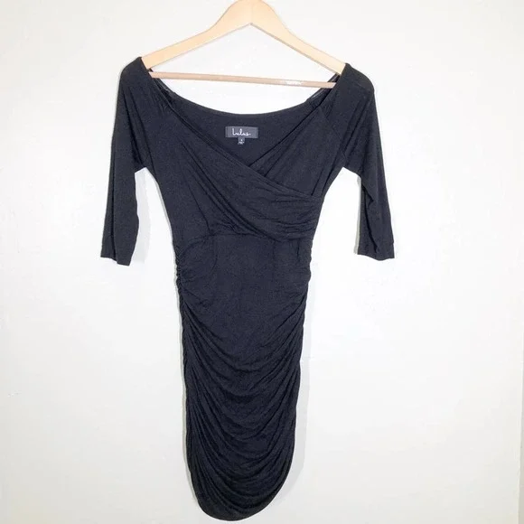 3 4 sleeve black bodycon dress Black 3/4 Sleeve Tie Neck Bodycon Pencil Dress Pretty Kitty Fashion